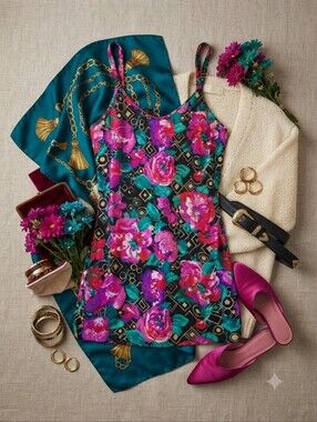 Vintage Inner Most Floral Silky Slip Dress Mini Dress